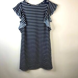 Banana Republic navy white jewel neck stripe flutter sleeveless shift dress sz 0